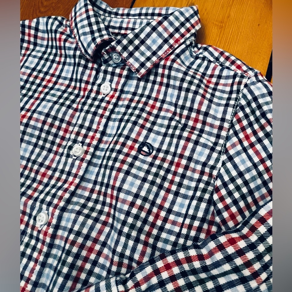 Mayoral 18mo Plaid Button Down Shirt Boys Red Navy Classic Cotton Long Sleeve
